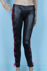 Kaamastra Black Leather Pants with Criss-Cross Lacs